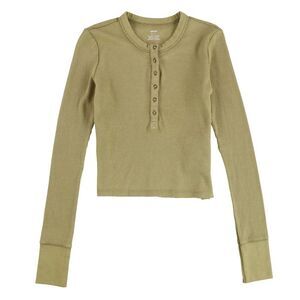 American Eagle Womens Waffle Henley Shirt, Brown, SAM